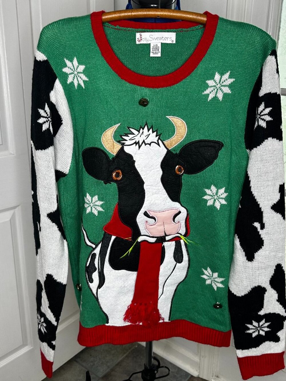 Jolly Sweaters Holiday Christmas Cow Size LARGE Ugly Funny